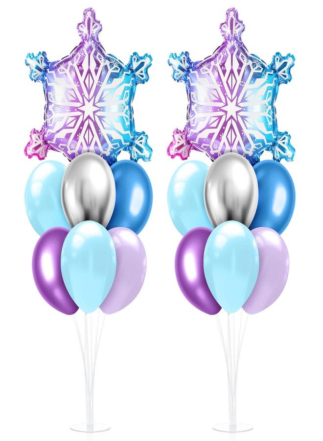 Seematn 2 Sets Winter Wonderland Balloons Stand Kit 28'' Snowflake Balloon Centerpieces for Table Purple Blue Silver Snowflake Foil Balloons for Baby Shower Birthday Party Supplies Princess Decor - Image 1